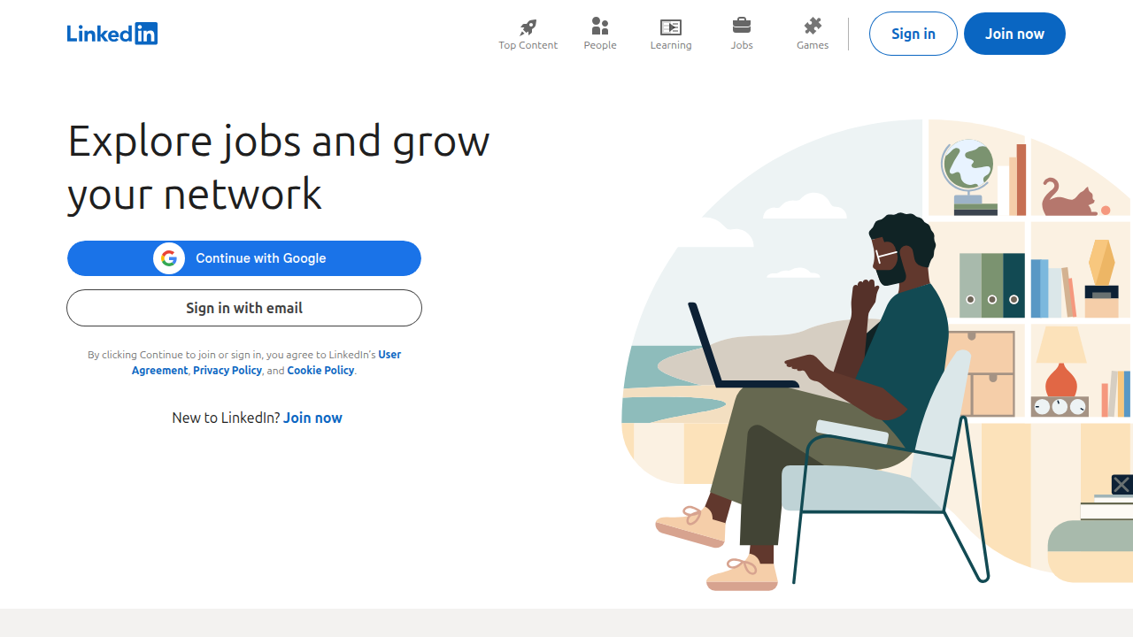 A screenshot of the LinkedIn homepage, highlighting its role as a primary platform for professional networking and job searching.