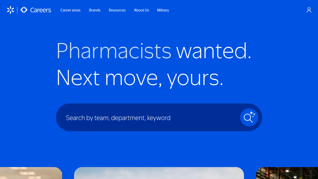 A screenshot of the Walmart careers homepage, showcasing available job opportunities and resources for prospective employees.