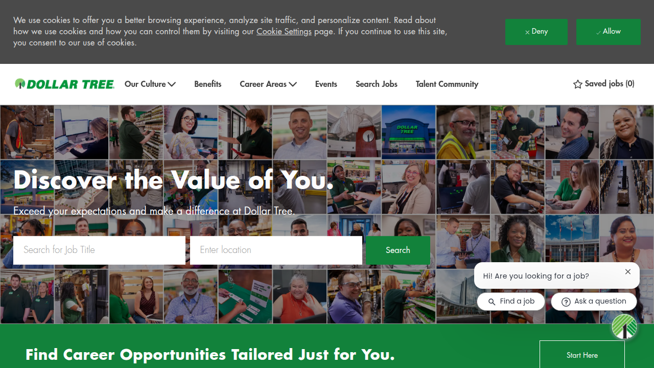 The official Dollar Tree careers website is the primary source for finding and applying to available job openings across all company divisions.