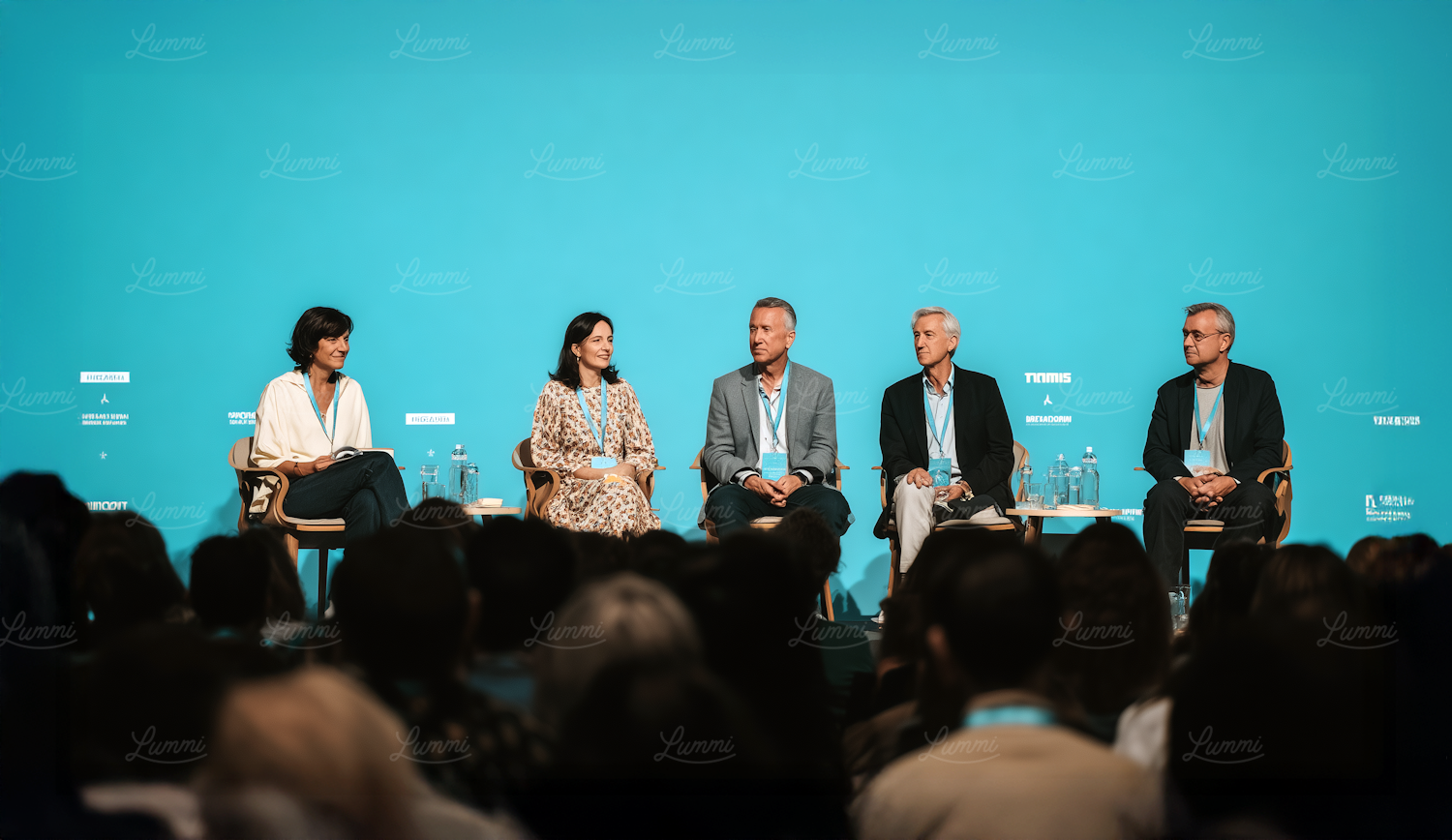 A professional candidate in a panel interview, actively engaging with multiple interviewers, demonstrating strong communication and composure.