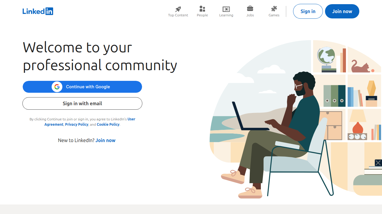Screenshot of the LinkedIn homepage, highlighting its role as a premier platform for B2B sales job searches and professional networking.