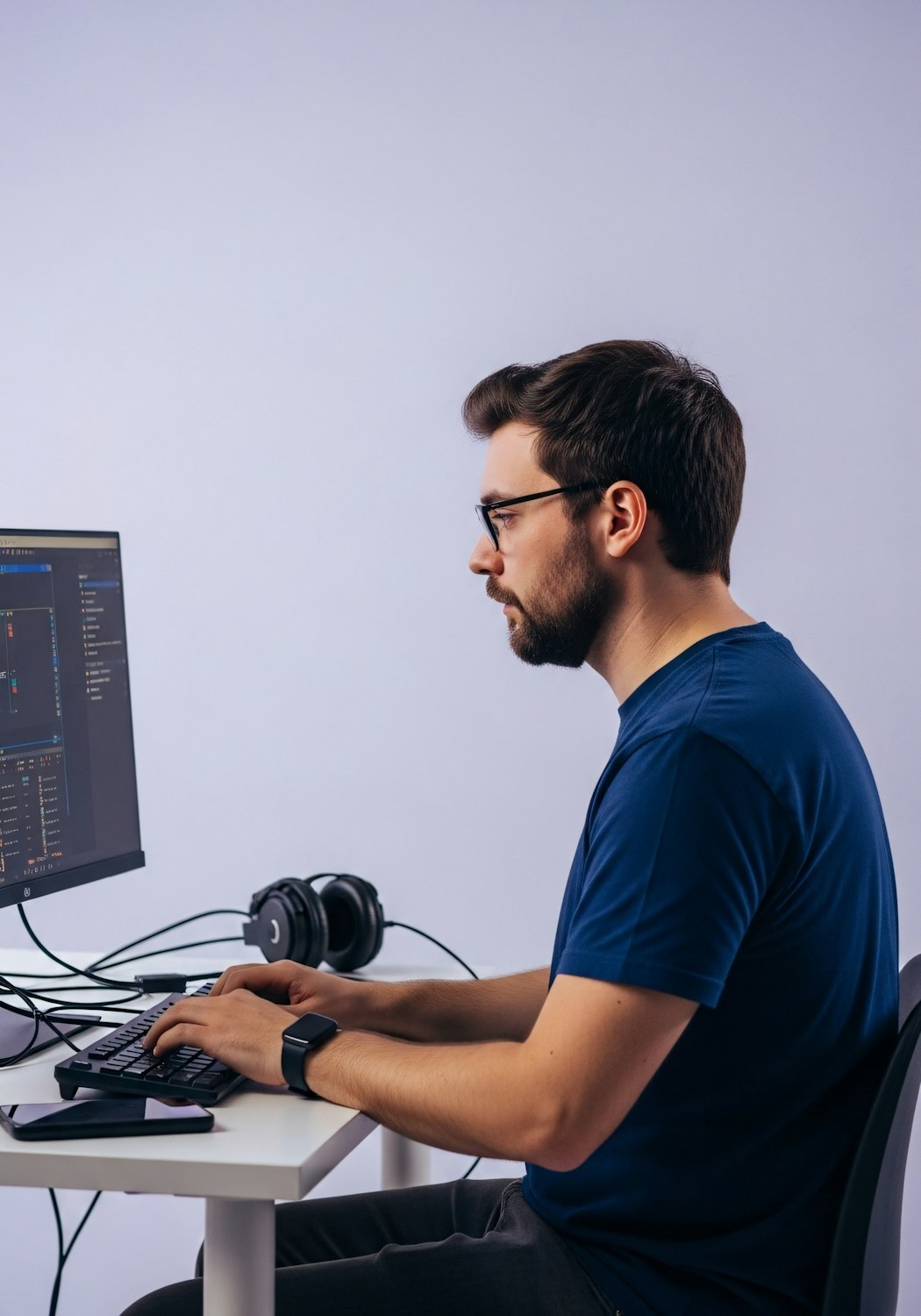 A person intently focused on their laptop, searching for job opportunities in a shifting market.