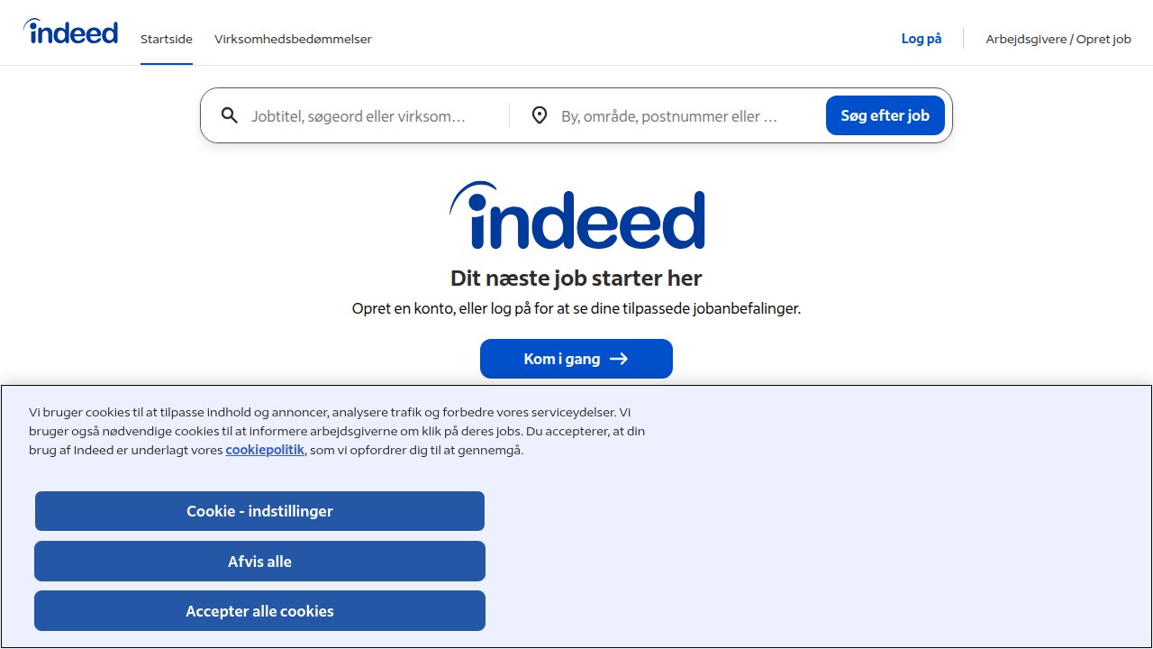 The Indeed.com homepage, showcasing its extensive job listings pulled from across the web for a broad search.