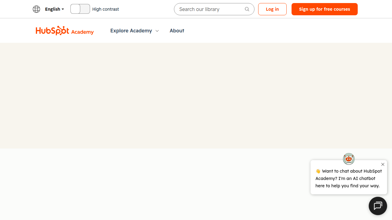 Screenshot of the HubSpot Academy website, offering free certifications and sales training resources.