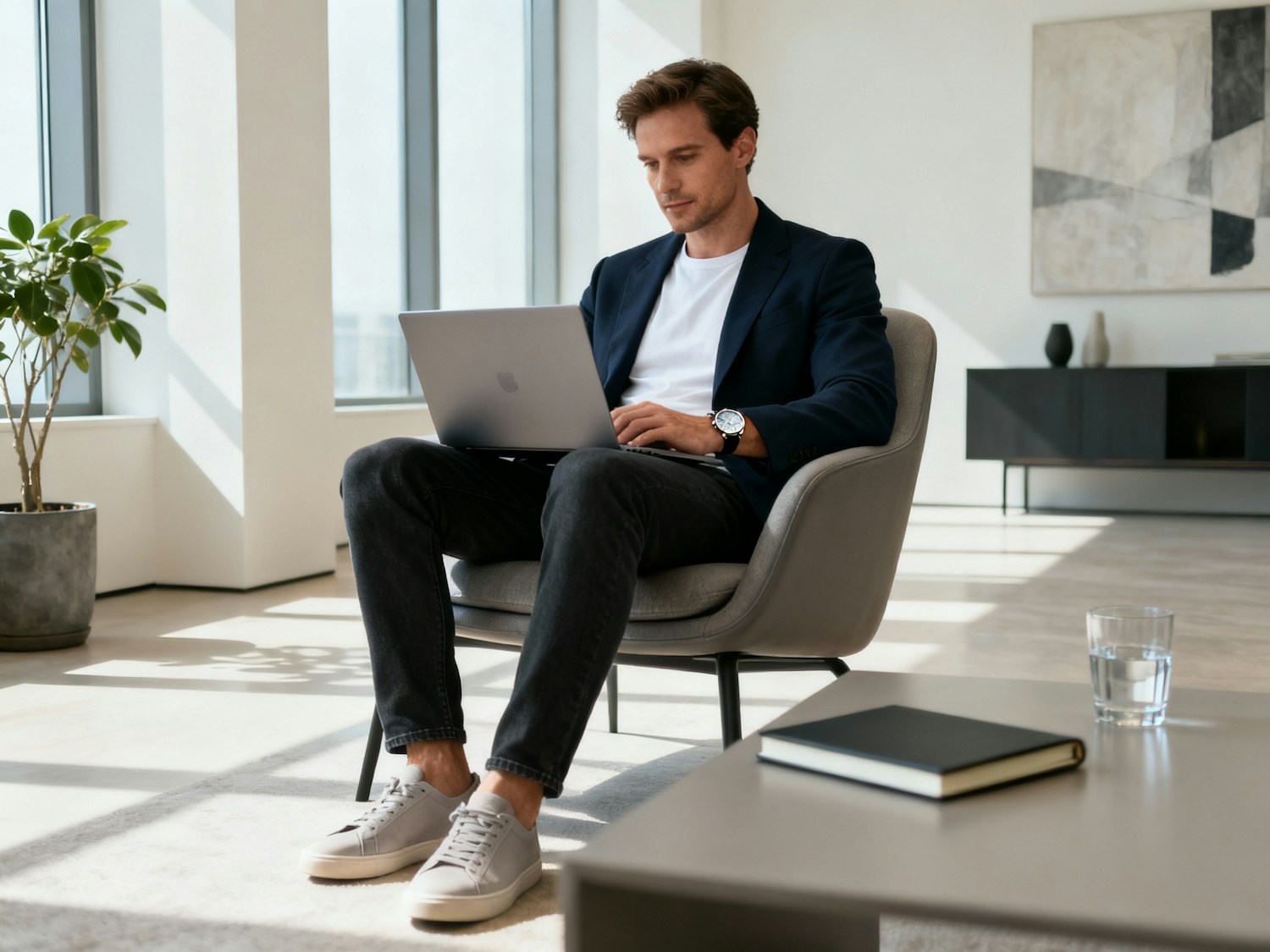 A freelance writer works from a comfortable home office, embodying the flexibility and remote nature of modern writing careers.